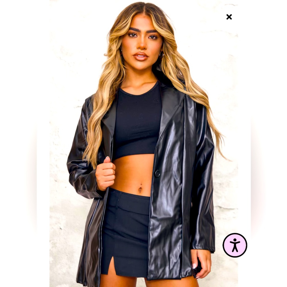 Black faux leather blazer. NWT